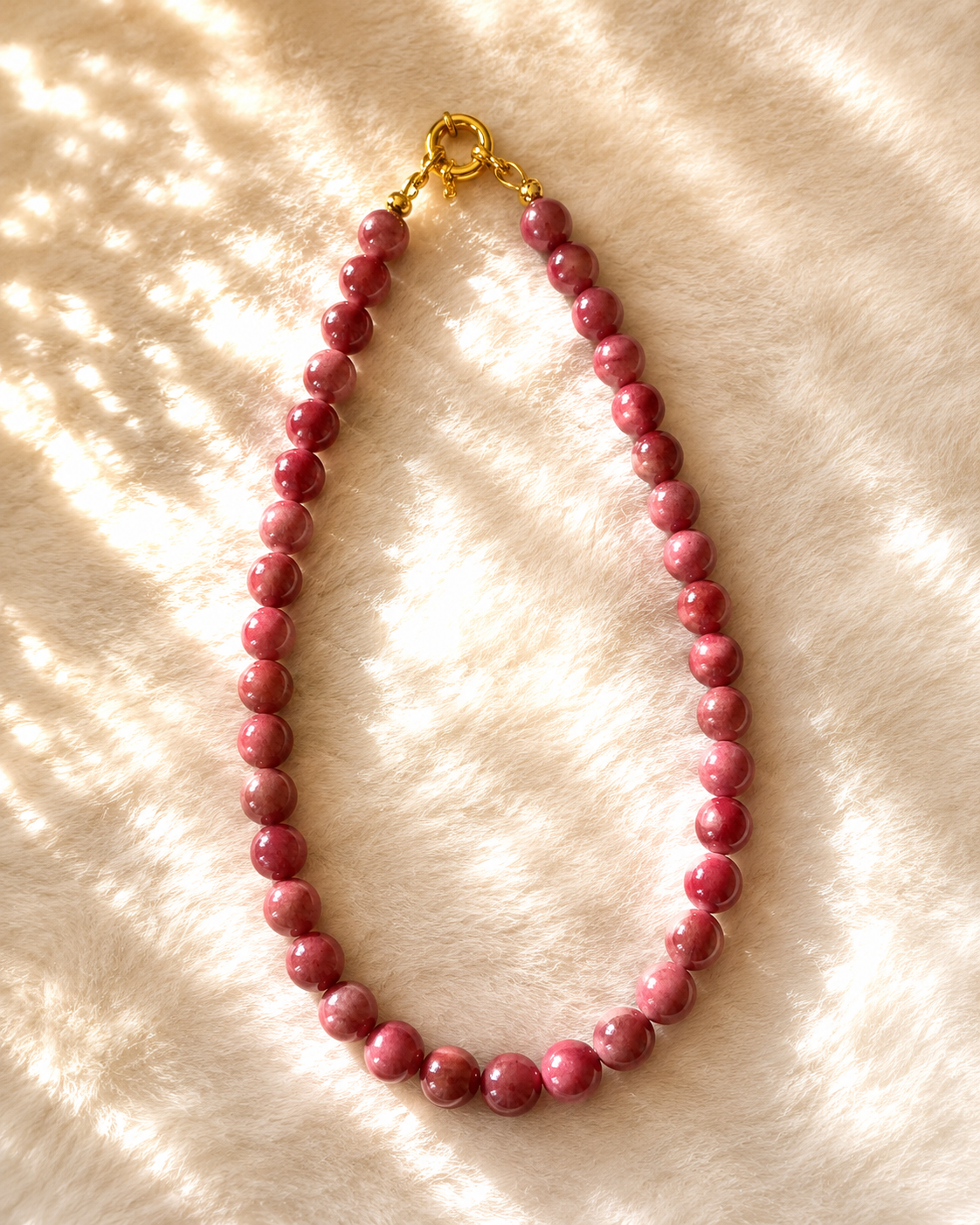 Natural Rhodonite Rosy Pink Necklace