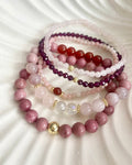 Love Gemstone 5pc Bracelet Set: Rose Quartz Bracelet Stack: 14k Gold-Filled, Rhodonite & Garnet