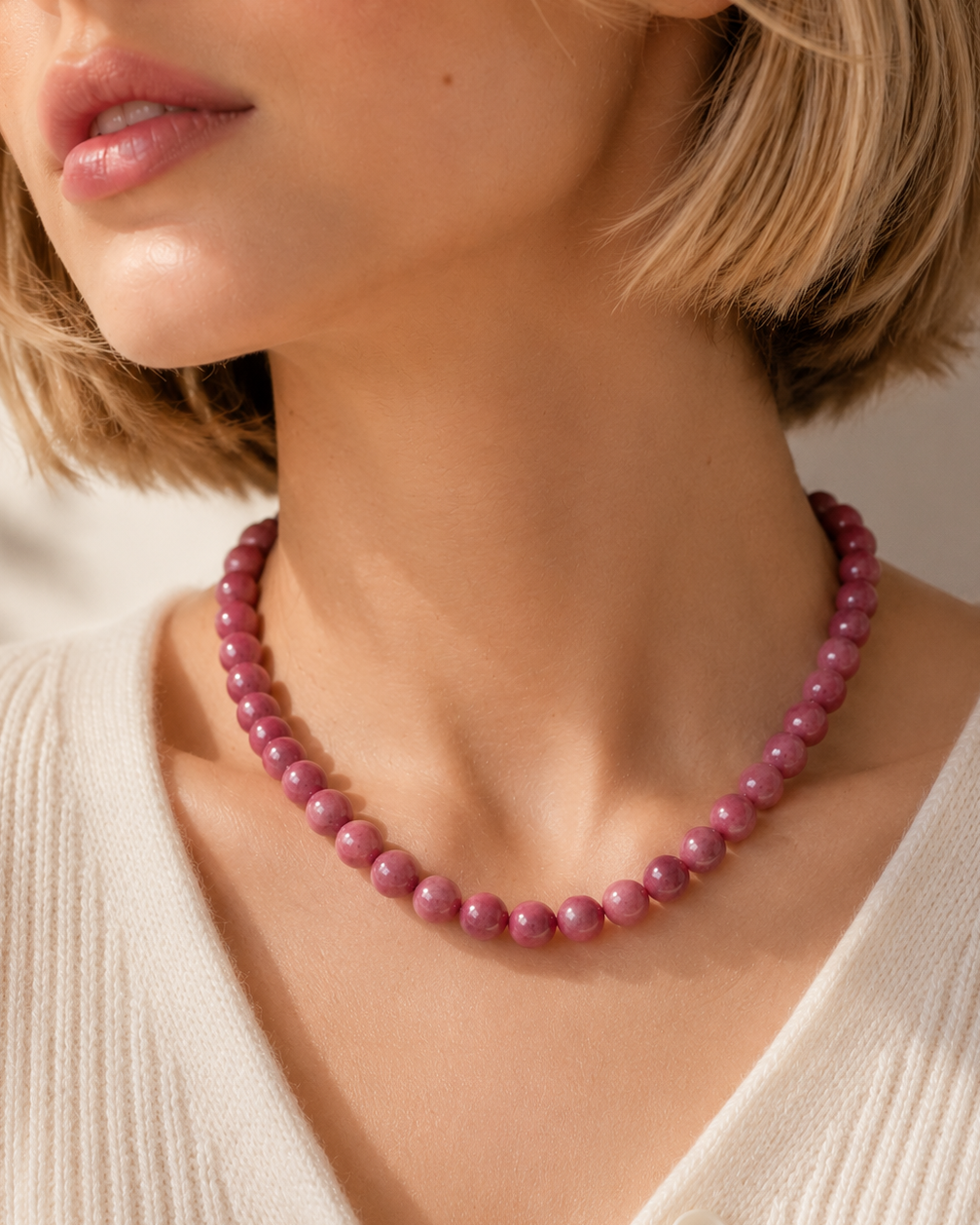 Natural Rhodonite Rosy Pink Necklace