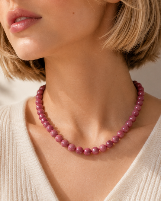 Natural Rhodonite Rosy Pink Necklace