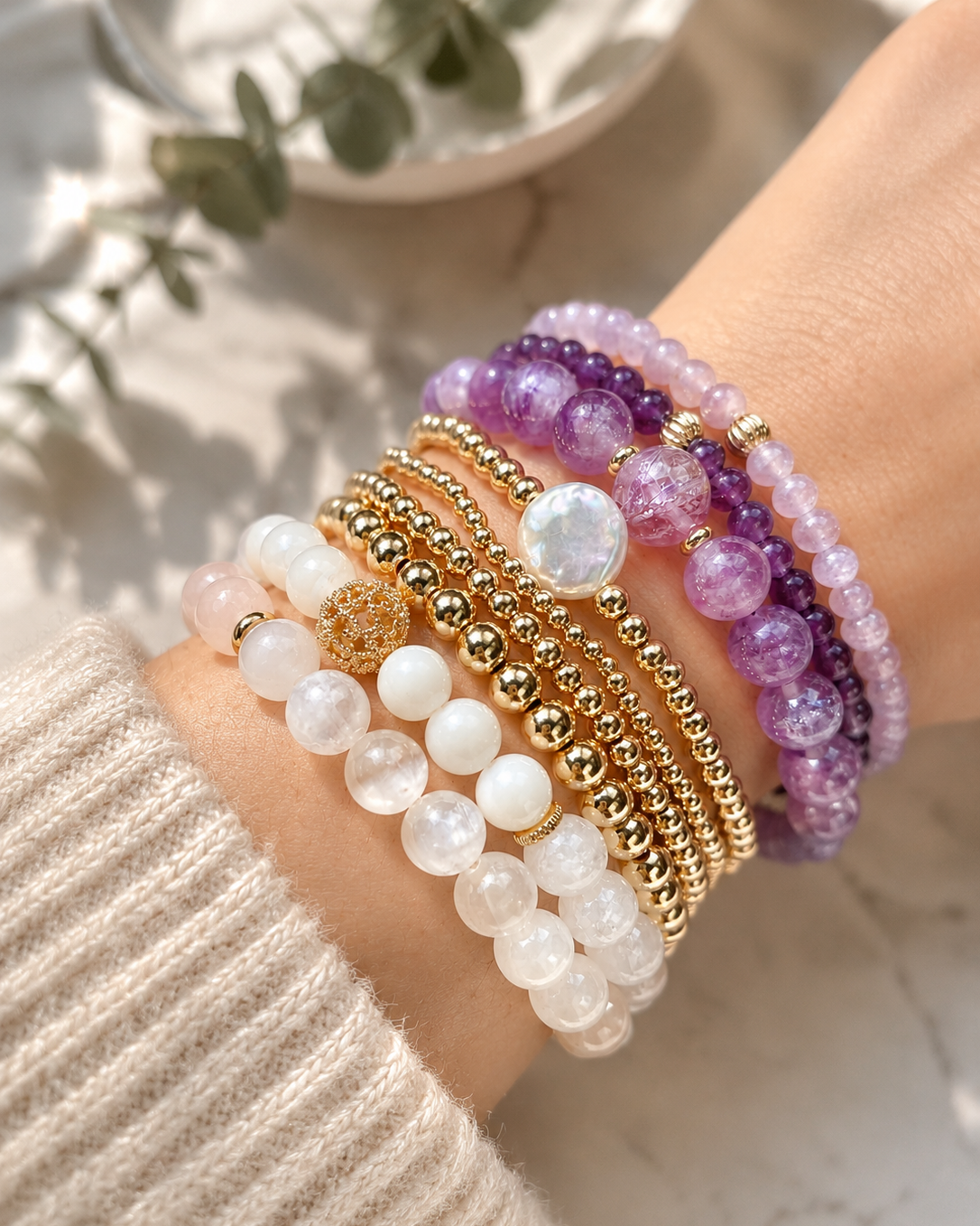 Amethyst Healing Crystal Bracelet SET